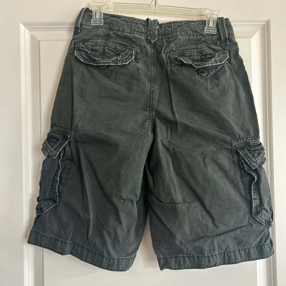 American Eagle Cargo Shorts Mens 26 Black Longer Length Utility Pockets Casual